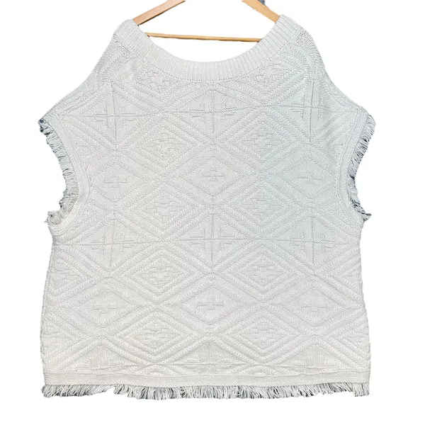 Banana Republic Ivory Diamond Knit Fringe Sweater Vest Organic‎ Cotton XL/XXL - Image 3