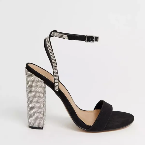 ASOS Design Hot Step Embellished Rhinestone Block Heel Black Sandals size 5 - Image 3