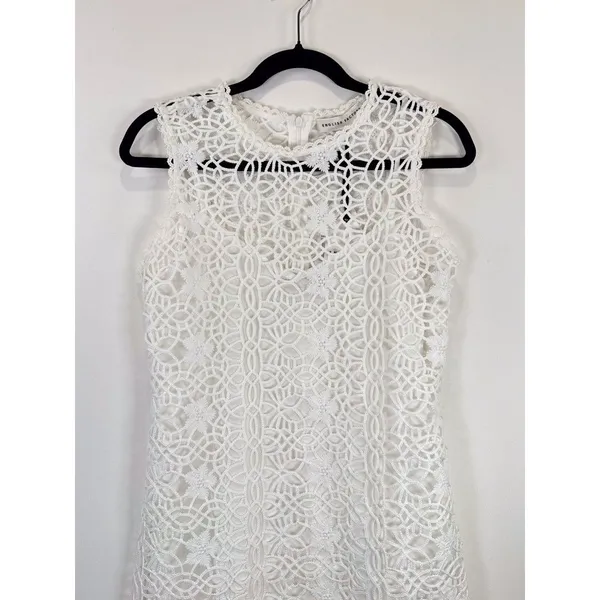 NEW English Factory Mini Dress White Chanall Floral Crochet Overlay A Line Small - Image 6