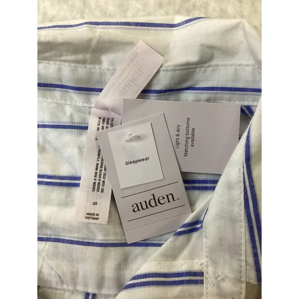 Auden Womens Blue White Striped Short Sleeve Button Down Sleep Shirt Small‎ NWT - Image 2