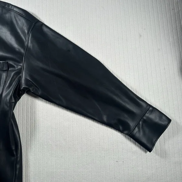Abercrombie & Fitch Oversized Black Vegan Faux Leather Shirt Jacket Womens Large - Image 11