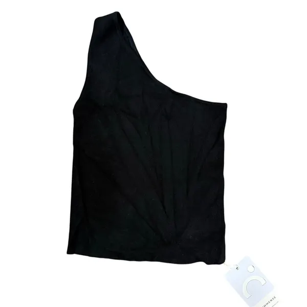 Commense Casual Stretch Solid Black One Shoulder Top Asymmetrical Small - Image 2