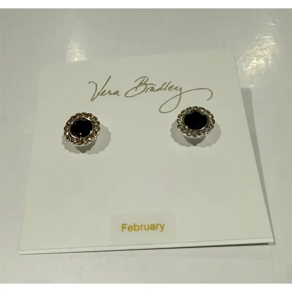 Vera Bradley February Birthstone Stud Earrings Purple Crystal Halo Post silver - Image 2