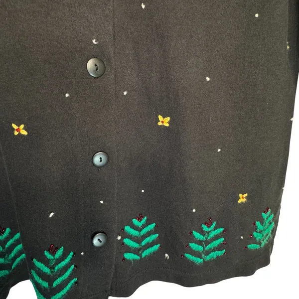 Bechamel Black Knit Button Christmas Cardigan Womens Small Poinsettia VTG FLAW‎ - Image 13