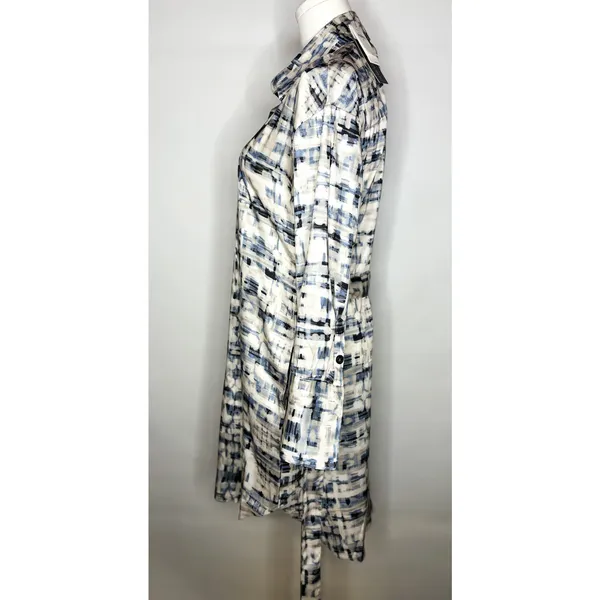 Banana Republic XS Abstract Shirt Dress NWT Belted Long Sleeve Blue White‎ Midi - Image 3