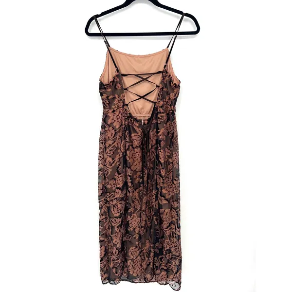 Dress‎ Forum LA Floral Burnout Velvet Midi Dress Brown Lace Up Back Medium EUC - Image 5