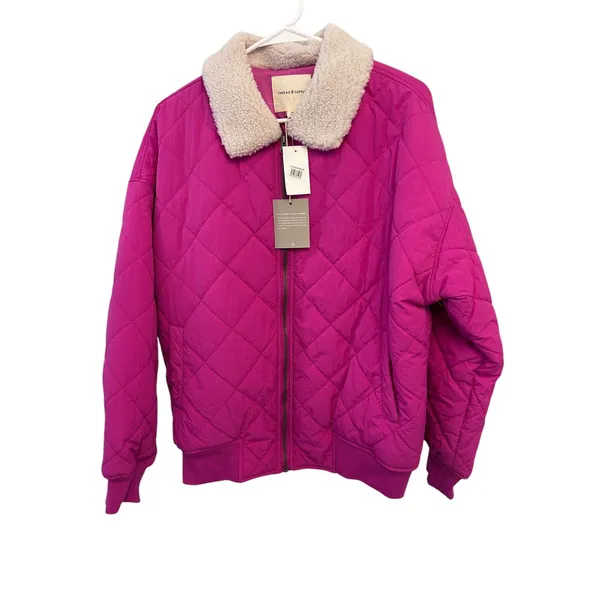 Thread & Supply Faux Shearling Collar Dad Jacket in Very Berry M NWT - Image 4