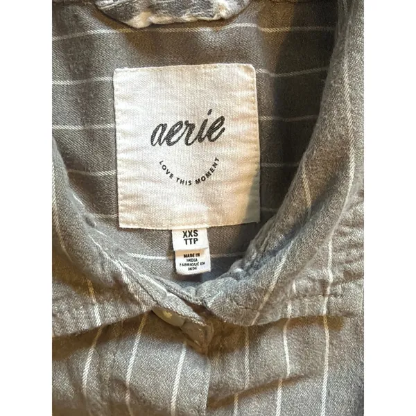 Aerie Off Duty Flannel Pajama Set. Gray/white. Size XXS - Image 3