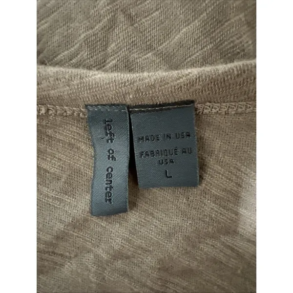 Left Of Center Olive Green Tunic T Shirt V Neck Round Raw Hem Cotton USA Boho - Image 4