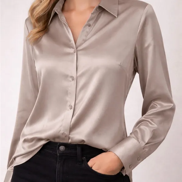 Maison d’Amélie Paris Taupe Satin Button Front Blouse women’s Size M(A204)&✨ - Image 3