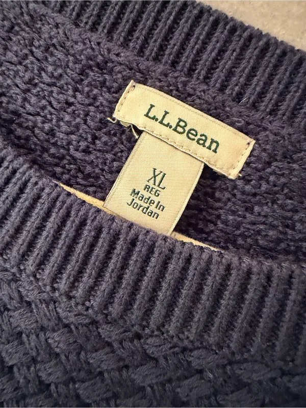 L.L.Bean Size XL Navy Blue Basket Weave Cotton Round Neck Sweater Pullover - Image 8