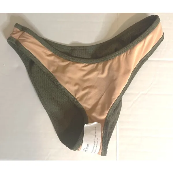 J Crew Olive Green Textured Curved-Waist Cheeky Bikini Bottom Size Large NWT‎ - Image 3