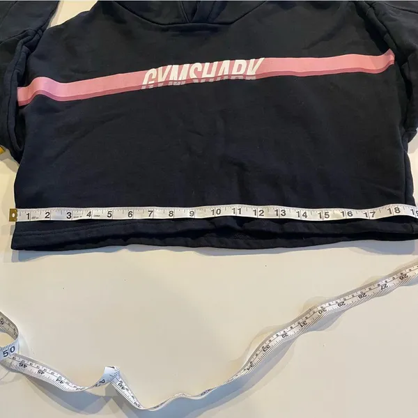 Gymshark cropped tie hoodie black with pink/white logo long sleeve medium - Image 8