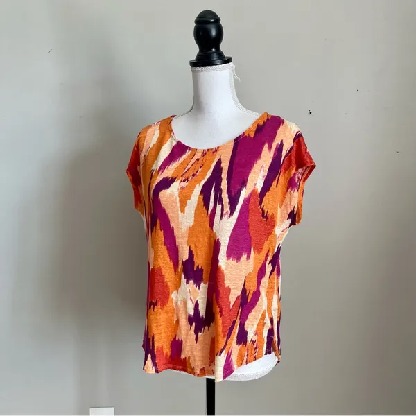 JOIE | Multicolored Capped Sleeve Linen Top Sz L - Image 4