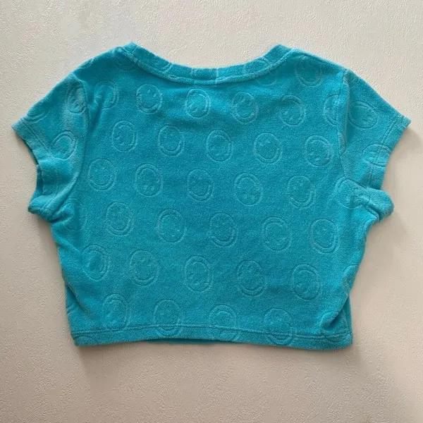 Offline by Aerie Blue Terry Crop Top | Smiley Embossed Short Sleeve Tee XS - Image 2