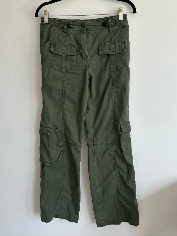 Brandy Melville Olive Green Cargo Pants Utility Straight Leg OS - Image 2
