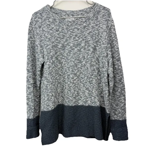 LL Bean Marled Gray Crew Neck Linen Blend Ragg Pullover‎ Tunic Sweater LARGE - Image 3