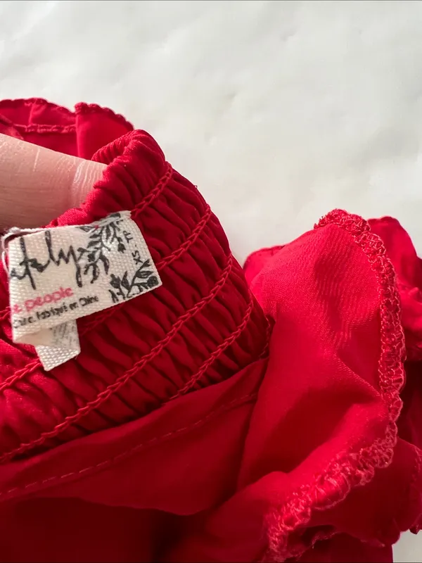 Intimately Free People - Red Ruched Flutter Ruffle Cinch Crop Tank Top XS - Image 5