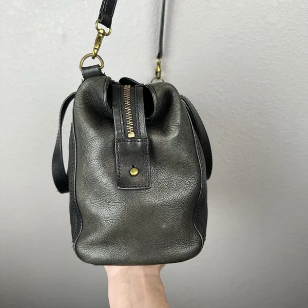 Fossil Emma Satchel Crossbody Leather Purse Handbag Two Tone Black Charcoal Gray - Image 3