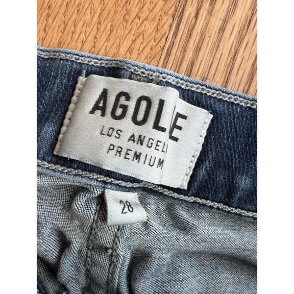 Agolde Women's 28 Shorts Blue‎ Denim Stretch Cutoff Distressed 2" Inseam - Image 3