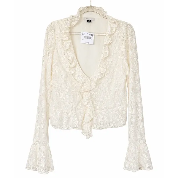 American Eagle Lace Ruffle Bell Sleeve Blouse Cream Fairycore Boho Top NWT S - Image 2
