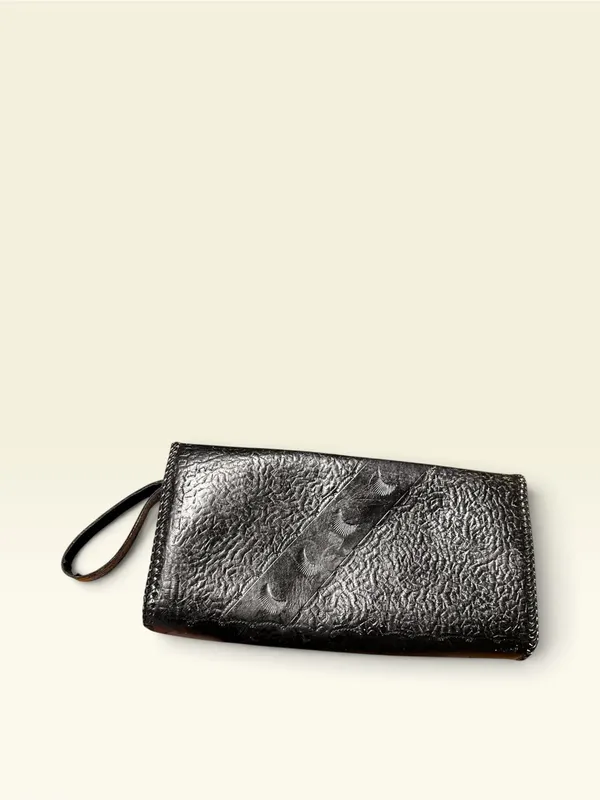 Vtg Hand Tooled Leather Envelope Clutch Wristlet 11" Purse - Image 2