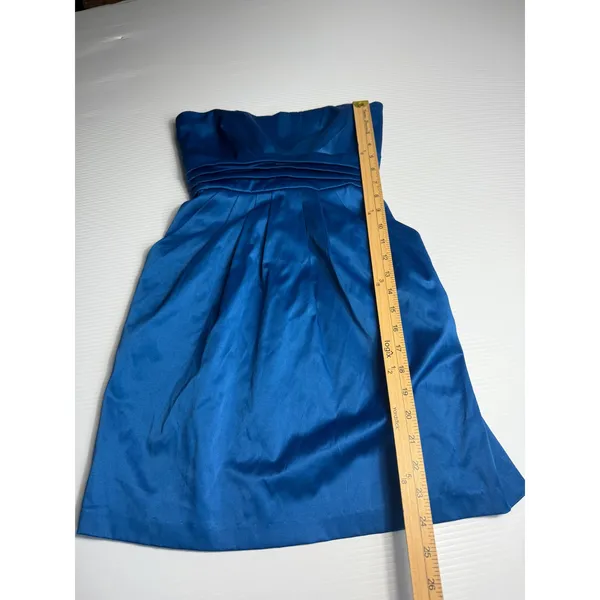 Blue Strapless Dress Party Cocktail Bridesmaid Bow‎ Pleated Size 7 - Image 2