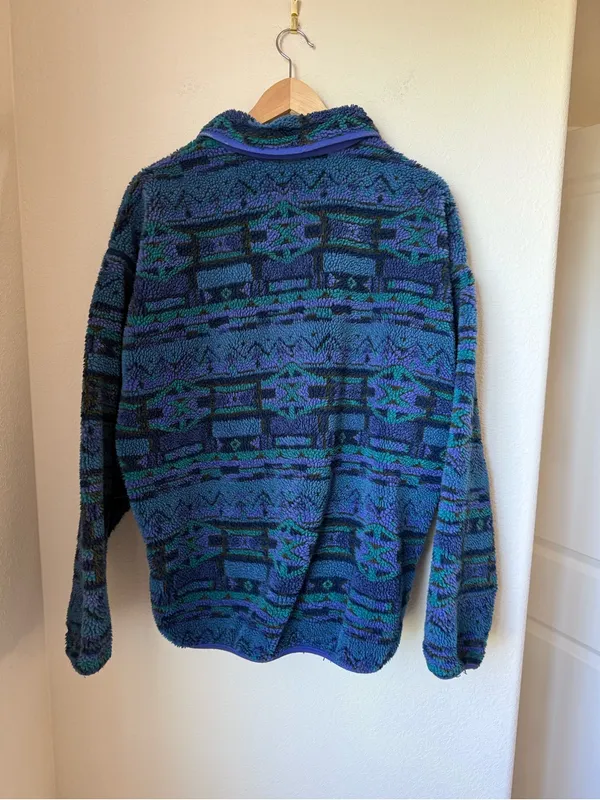 Vintage 90s Columbia Fleece Jacket Women’s XL Teal Purple Geometric Full Zip - Image 2