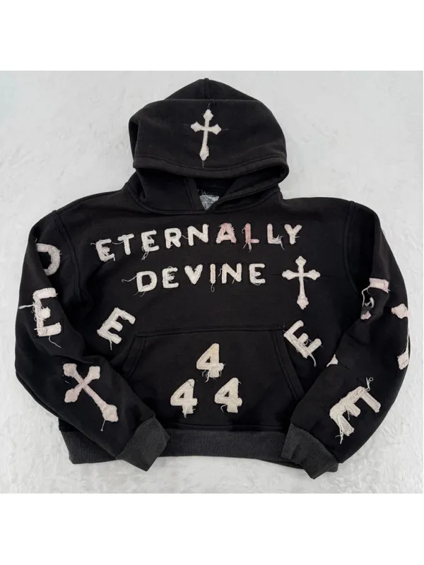 Eternally Devine Hoodie Sweatshirt Distressed Religious Cross Novelty Grunge - Image 3