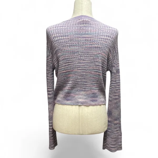 Sincerely Jules Purple‎ Space Dyed Long Bell Sleeve Cropped Preppy Knit Sweater - Image 3
