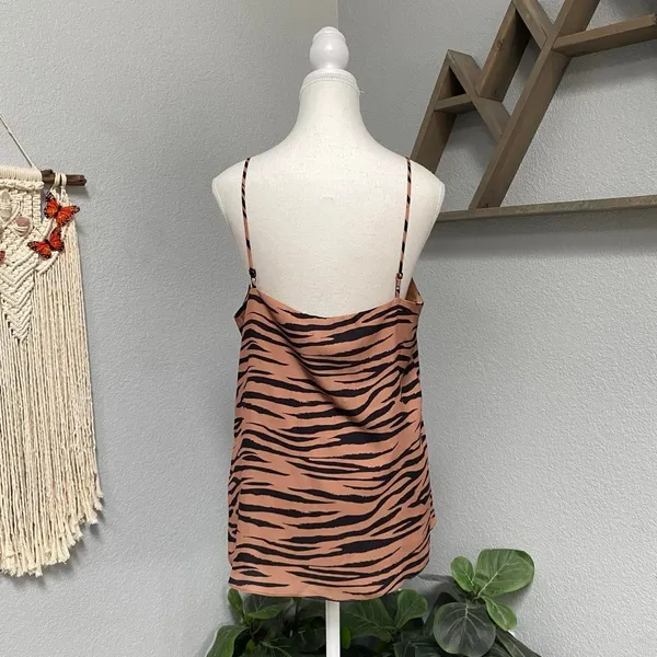 Socialite Tan Brown Black Lace Trim Cami Top Sleeveless Y2k Animal Print Grunge - Image 4