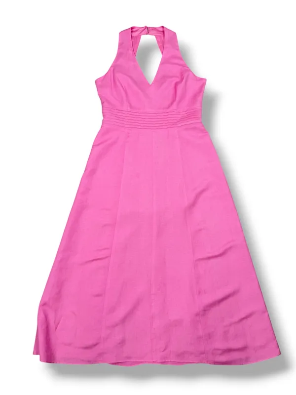 Jessica Howard Linen Blend Pleat Waist‎ Open Back Halter Maxi Dress Pink 14 - Image 12
