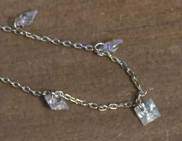Dainty silver tone princess cut crystal dangle necklace - Image 4