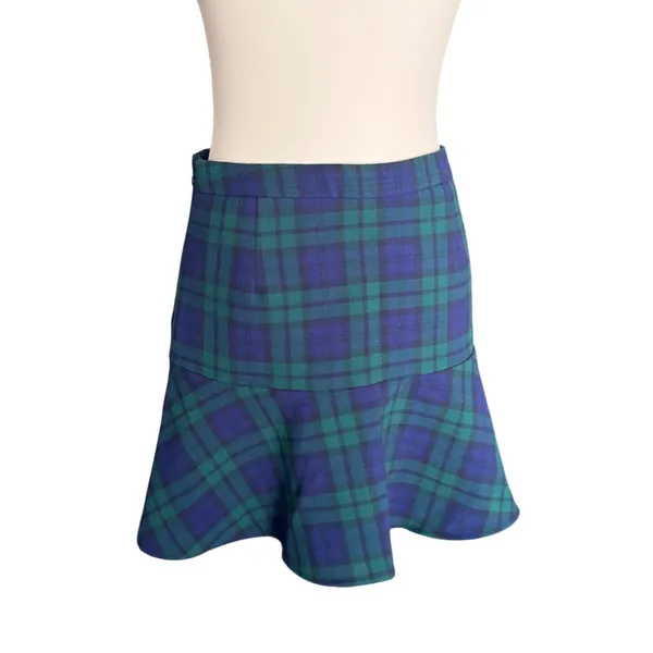 Vineyard Vines Plaid Mini Skirt Navy Green Black Watch Tartan Flounce Hem High‎ Waisted Preppy - Image 6