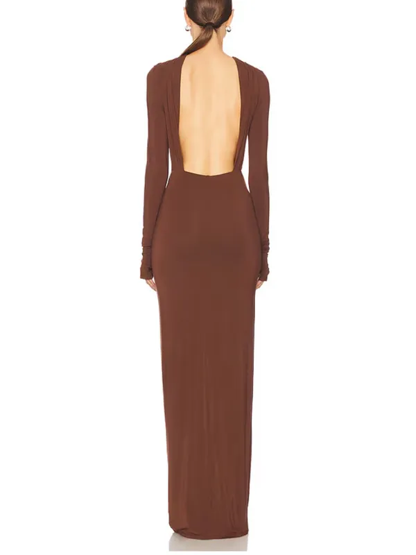 Helsa Revolve Brown Jersey Backless Maxi Dress Women’s Sz XS - Image 2