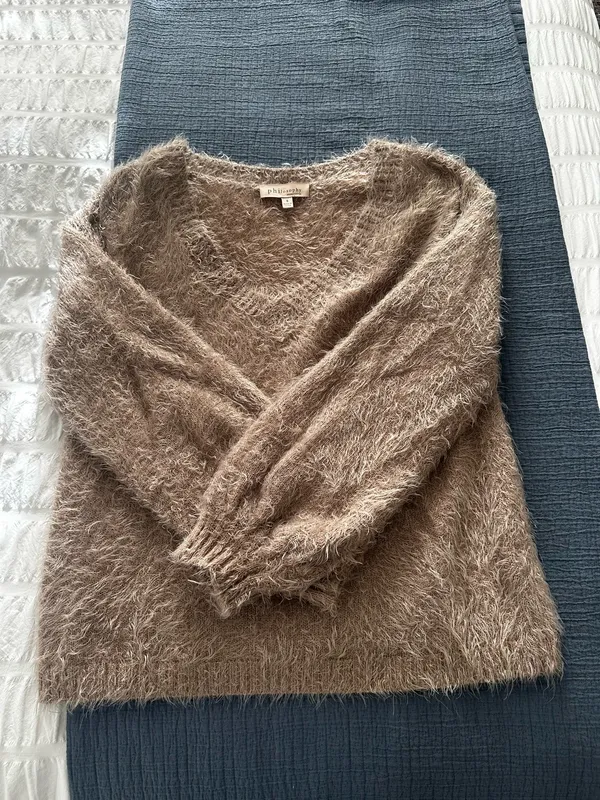 Philosophy Taupe fuzzy v neck sweater - Image 2