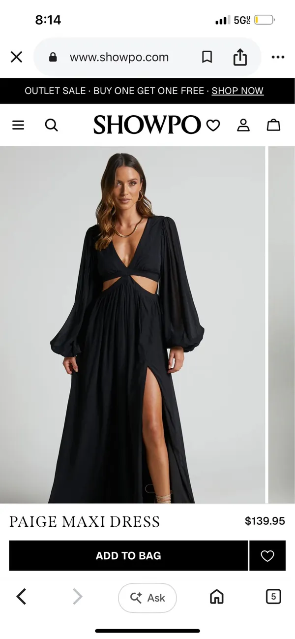 New Showpo Paige Maxi Dress Side Cut Out Balloon Sleeve Dress -Large MSRP $119 - Image 2