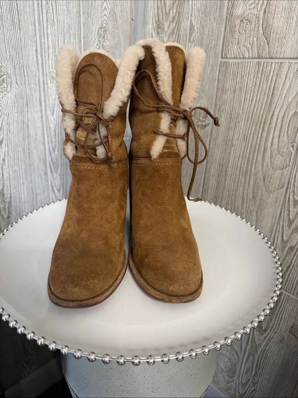 UGG Jerene Chestnut Suede Shearling-Lined Lace-Up Ankle Boots - Image 2