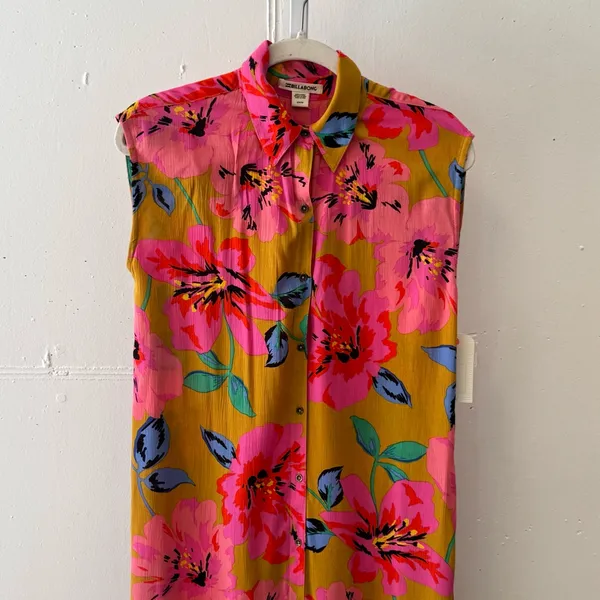NWT Billabong Hawaiian Floral Sleeveless‎ Shift Midi Dress Small JD011BLN - Image 4