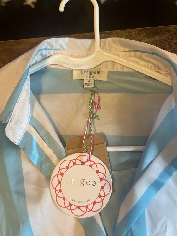 Umgee Light Blue-White Stripped Blouse - Image 4
