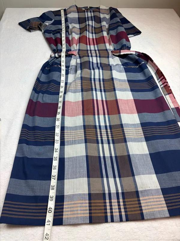 Vintage 60s 70s Nancy Greer New York Plaid Belted Midi Dress Small - Image 7