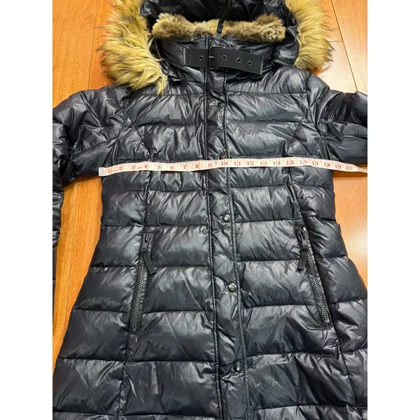 S13 New York Women's Black Chelsea Puffer‎ Down Coat with Faux Fur Trim Hood M - Image 4
