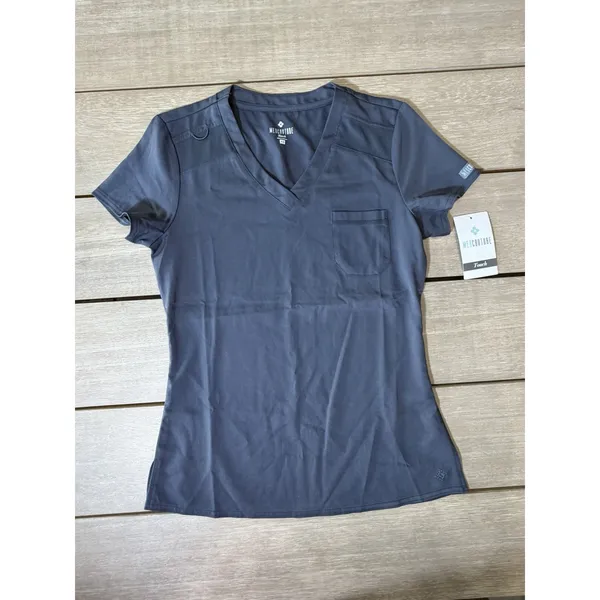 Med Couture Touch Pewter Gray‎ XS Women’s Scrub Top MC7448 V-Neck 1 Pocket - Image 3