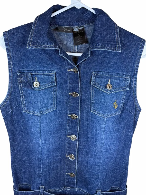 Baby Phat Y2K Vintage Denim Dress Western Belted Mini Iconic Trendy Size L - Image 5