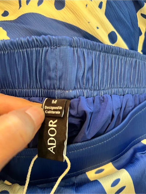 Royal Blue Palm-Print Wide-Leg Pants - Image 5