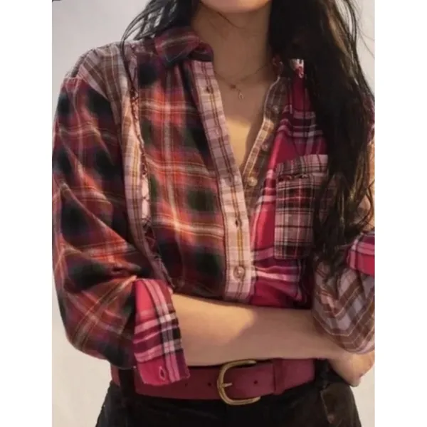 ANTHROPOLOGIE PILcro WOMENS PATCHWORK BOHO TOP SHIRT PLAID WESTERN Size‎ Medium - Image 3