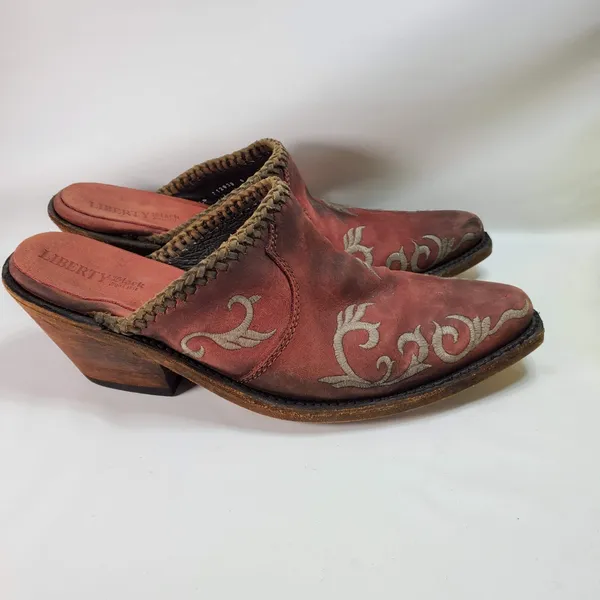 Liberty Black Toscano Size 9 Red Suede Leather Mules Clog Western Cowgirl - Image 3