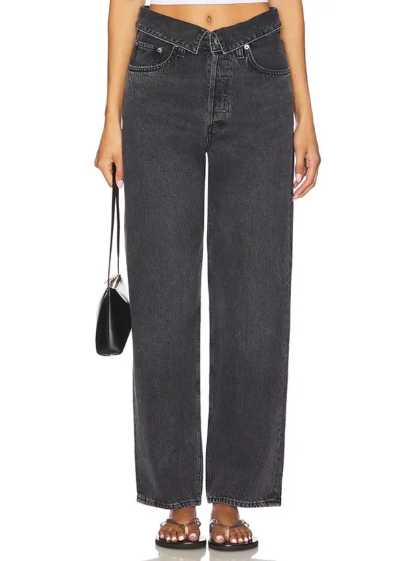 Agolde Echo Taper fold over mid waist Zephyr vintage washed black jeans 29 - Image 4