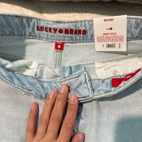 Lucky Brand Light Blue Denim Midi Skirt with Front Slit - Image 4