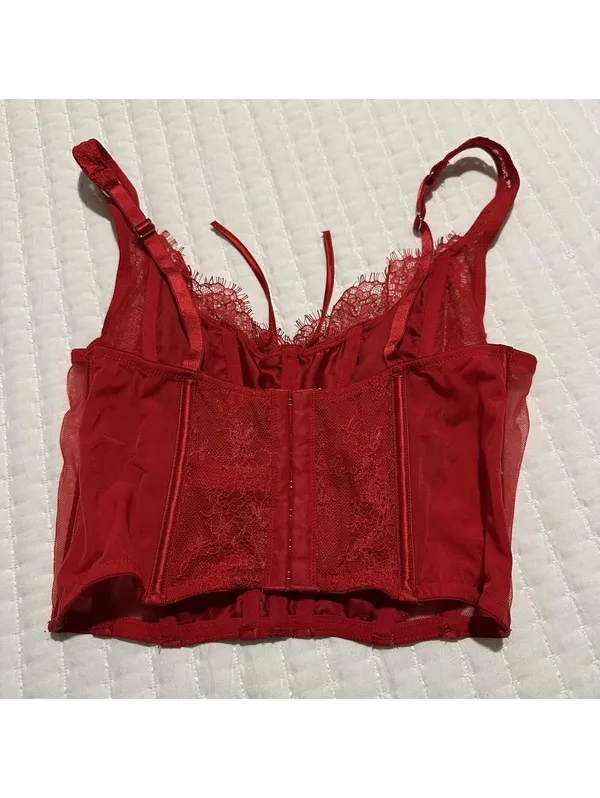 Victoria’s Secret Dream Angels Red Corset Bustier Long Line Bra Lace Sz M - DD - Image 5